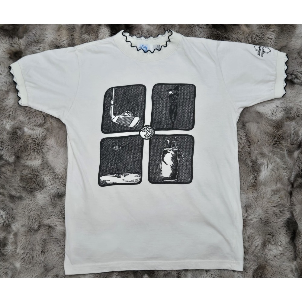 Y2k‎ Lady Divots Womens Golf Shirt Crochet Graphic Front Coquettegirl chic